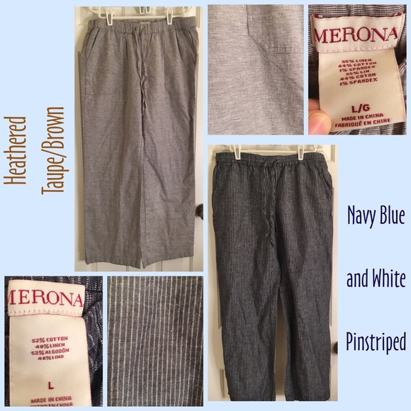 Linen/Cotton blend wide leg pants w/ drawstring - Picture 1 of 4